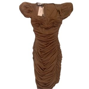 House of CB Chocolate Ruched Midi Dress